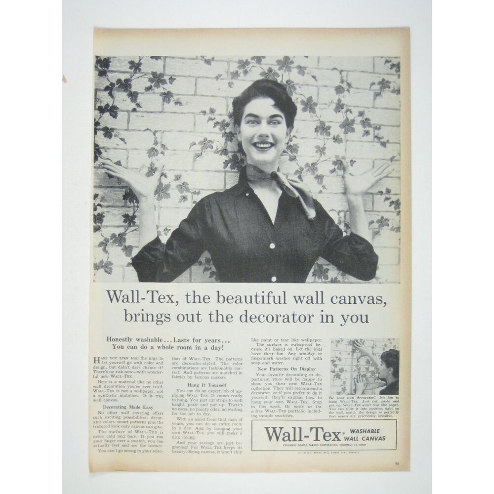 Wall-Tex Washable Wall Canvas Advertising Print 1950s Vintage Home Decor AD